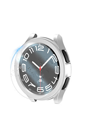 Galaxy Watch 6 Classic 47mm için Sert Silikon Kasa ve Ekran Koruyucu Watch Gard-29 Beyaz