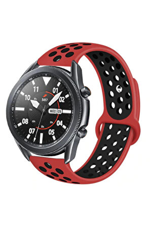 Huawei Watch GT 2e 22mm için Delikli Silikon Kordon-02 Kırmızı-Siyah
