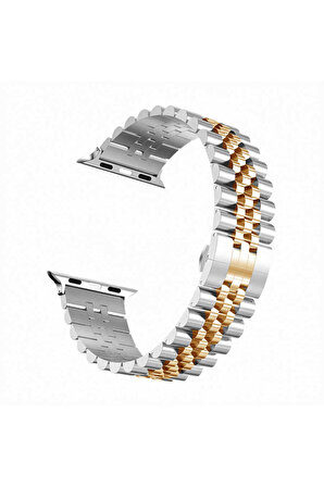 Apple Watch 38-40-41mm için Zincir görünümlü Metal Kordon-36 Gümüş-Rose Gold