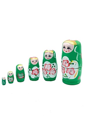 Ahşap Matruşka Bebek 6 lı Set Yeşil