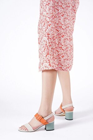 Kadın Bej Mint Renkli Toka Detaylı Sandalet