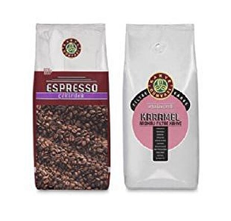 Kahve Dünyası  Espresso Çekirdek  Kahve 1 Kg Ve Karamel Aromalı Çekirdek Kahve 1 Kg Fırsat Paketi