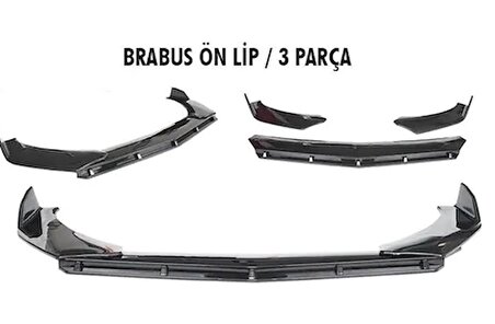 Üniversal Esnek BRABUS Lip 3 Parça Piano Black ABS Plastik Flaplı