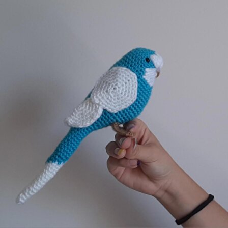 Amigurumi Kuş Mavi Beyaz Muhabbet Kuşu