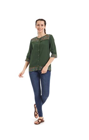 Şile Bezi Yeşil Bahar Desen Bluz