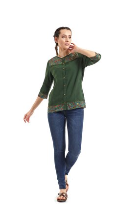 Şile Bezi Yeşil Bahar Desen Bluz