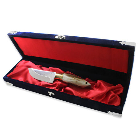 Özel Kutulu Geyik Boynuzu Kabzalı Mini Barınlı Kişiye Özel İsim Yazılı 4116 Çelik Avcı/Kamp Bıçağı