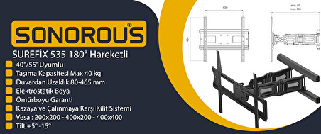 Sonorous Surefix 535 Hareketli Askı Aparatı 32'' 55''40 Kg Taşıma Kapasiteli