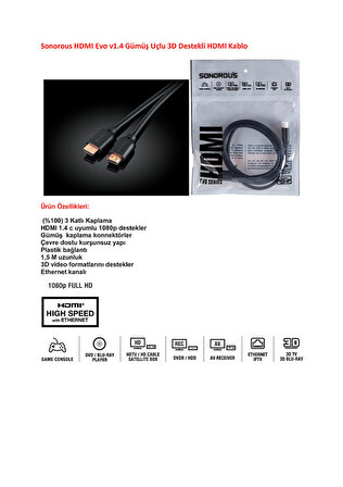 Sonorous Hdmı Evo Series 4K 3 Metre Kablo