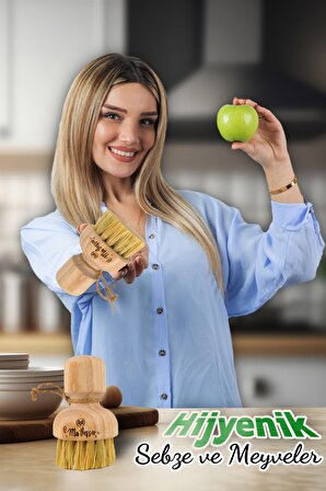 Doğal Meyve-Sebze-Bulaşık ve Çok Amaçlı Dekoratif Temizlik Fırçası 2'li Vegan Mutfak Temizlik Seti