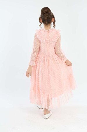 Kız Çocuk Tül Kumaş Kupür İşlemeli Astarlı Tütülü Gece Düğün Balo Mezuniyet Abiye Elbise Kıyafet