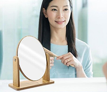 Gaman 1. Kalite Ahşaptan Makyaj Aynası Oval Ayna Ayarlanabilir Standlı Ayna 18cm Masaüstü