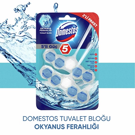 Domestos Wc Blok Tuvalet Bloğu Okyanus Ferahlığı 5'li Güç 2 x 55 G