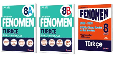FENOMEN YAYINCILIK 8. Sınıf Türkçe A+B Soru Bankası + LGS Türkçe Çıkmış Sorular Ve İkiz Soruları (2018-2023) (3 Kitap)