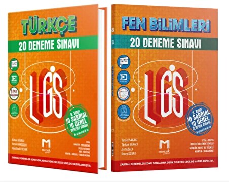 MOZAİK YAYINLARI 8. Sınıf LGS Türkçe - Fen Bilimleri 20 Deneme Sınavı (2 Kitap)