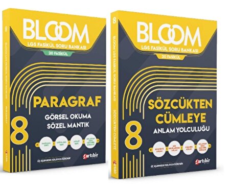 ARTIBİR YAYINLARI 8. Sınıf Bloom Paragraf Görsel Okuma Sözel Mantık + Sözcükten Cümleye Anlam Yolculuğu LGS Fasikül Soru Bankası (2 Kitap)