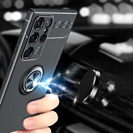 Gpack Samsung Galaxy S22 Ultra Kılıf Ravel Silikon Yüzüklü Mıknatıslı Kamera Korumalı