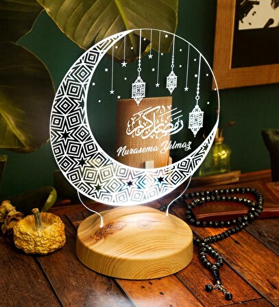 Ramazan Hediyesi Kandilli, Hayırlı Ramazanlar Hilal & Kandil Tasarımlı Hediye Led Gece Lambası