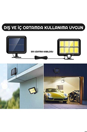 Su Geçirmez 3 Modlu 160 Cob Solar Led Hareket Sensörlü Kumandalı