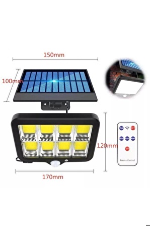 Su Geçirmez 3 Modlu 160 Cob Solar Led Hareket Sensörlü Kumandalı