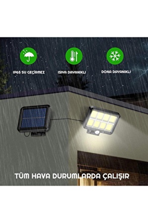 Su Geçirmez 3 Modlu 160 Cob Solar Led Hareket Sensörlü Kumandalı