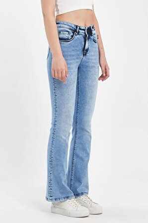 Explode - Kadın Mavi Likralı Yüksek Bel Flare Jeans