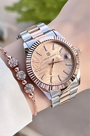David Guner DGISTE19 Rose Gümüş Renk Takvimli Kadın Kol Saati ve Bileklik