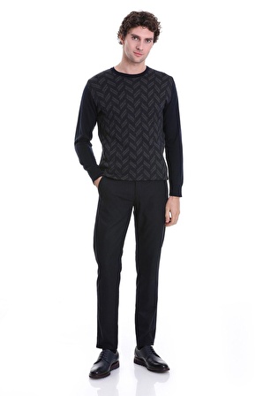 Lacivert Regular Fit Jakarlı Bisiklet Yaka Yünlü Triko Kazak | XL