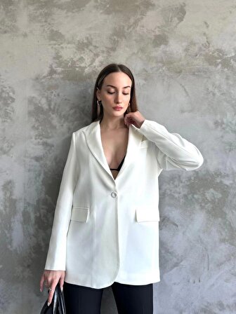 Brg Clothing Beyaz Vücuda Tam Oturan Düğmeli Blazer Ceket