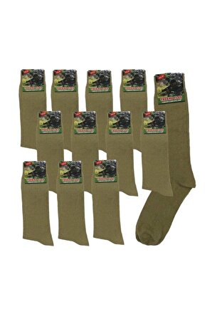 12'li Asker Çorabı Yazlık Likralı Pamuklu Haki Nano Renk