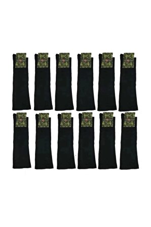 12'li Asker Çorabı Yazlık Likralı Pamuklu Siyah Renk