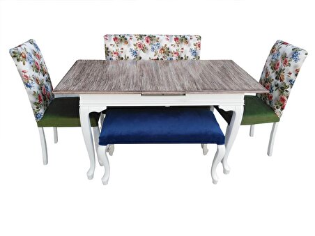 Masa BERJER Takım Model Parlak Beyaz Kayın Aslan ayak Masa-sandalye-berjer Çiçek desen El Yapım