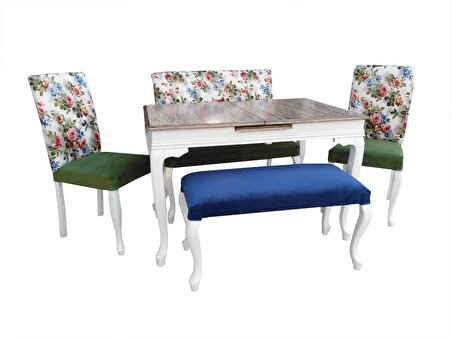Masa BERJER Takım Model Parlak Beyaz Kayın Aslan ayak Masa-sandalye-berjer Çiçek desen El Yapım