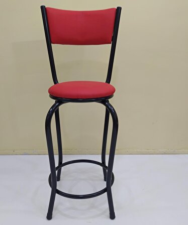 Sandalye BAR Tipi Yüksek Model 4adet KIRMIZI Suni deri döşem Metal Transmisyon Çelik Siyah El Yapım