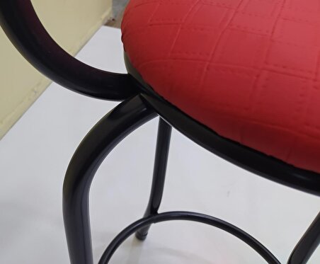 Sandalye BAR Tipi Yüksek Model 4adet KIRMIZI Suni deri döşem Metal Transmisyon Çelik Siyah El Yapım