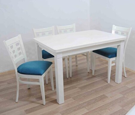 Masa -sandalye Takımı Model 9GÖZ Kayın Torna Retro Parlak beyaz Sandalye Sabit masa Köşe  El Yapım