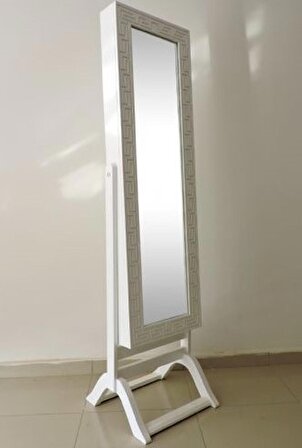 Ayna Takı Dolabı Boy-Ahşap Kayın Md Parlak Beyaz Lake Boya Natüre Klasik Mobilya Askılık. El Yapım