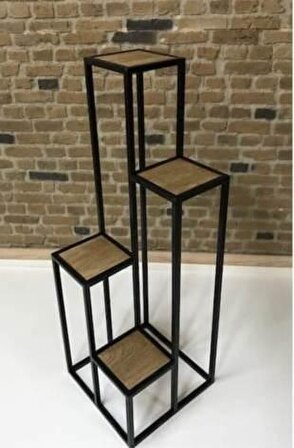 Bengi Çiçeklik Zlf Dekoratif Kule Model Metal Transmisyon Çelik Siyah Statik Boya Ahşap tabla El Yapım