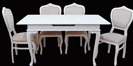 Masa-Sandalye Takım LÜKENS ASLAN Model Kayın torna ayak Kayın Klasik Avangart Parlak beyaz EL Yapım
