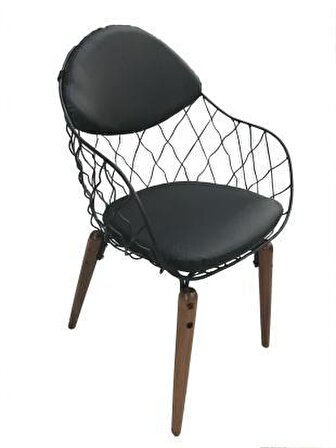 Bengi Sandalye TEL Model Metal çelik Tel sırt Kayın RETRO  Parlak ceviz Suni deri döşeme Ayak El Yapım