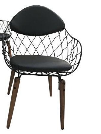 Bengi Sandalye TEL Model Metal çelik Tel sırt Kayın RETRO  Parlak ceviz Suni deri döşeme Ayak El Yapım