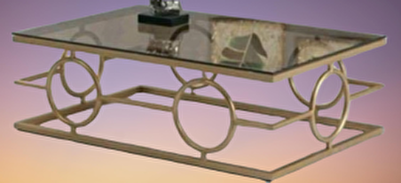 Bengi Orta Sehpa ZLF-Halka Model Metal Dalga Ayak Gold renk Kaplama Temper Cam El Yapımı