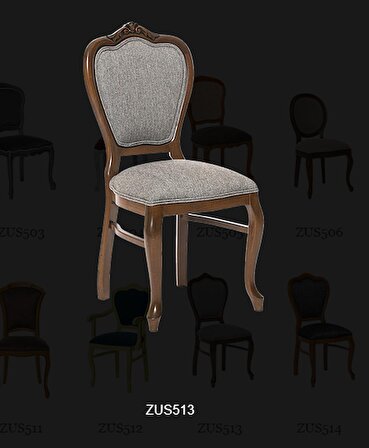 Sandalye Zus513 AVANGART MODEL Klasik TORNA Aslan Ayak Örgü Kırçıl GRİ Kumaş El Yapım