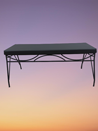 Bengi Sandalye BENC PENYEZ Klasik Model Metal Çelik Siyah fırın Siyah Boya Suni Deri Balkon-Bahçe El yapım