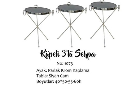 Bengi Zigon Brc Küpe Model Sehpa Metal  Gümüş Krom  renk ayak Kırılmaz temper cam tabla  El Yapım