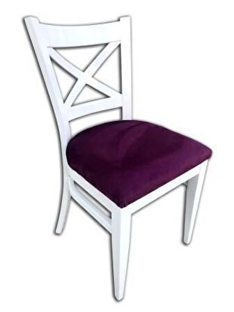 Bengi Sandalye ÇAPRAZ model Kayın Torna RETRO Ayak  Babyface kumaş Döşeme Parlak Beyaz El Yapım