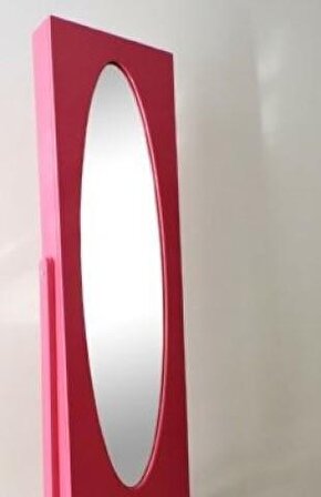 Bengi Ayna Takı Dolabı Boy Ahşap Kayın-MDF iskelet Parlak Koyu Pembe Natüre Klasik KUTUDA sevk El Yapım