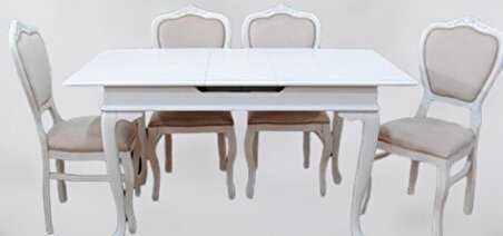 Bengi Masa-Sandalye LÜKENS ASLAN ayak Model takım Kayın oymalı Açılır Tabla Torna Parlak beyaz El Yapım