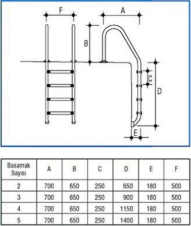 Havuz Hakem Merdiveni 304 Kalite Paslanmaz Çelik CNC kesimli 4 Basamaklı El Yapım