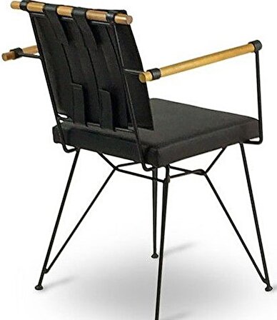 Sandalye PENYEZ Klasik Model Metal Çelik Siyah fırın boya Siyah suni deri Balkon-Bahçe El yapım